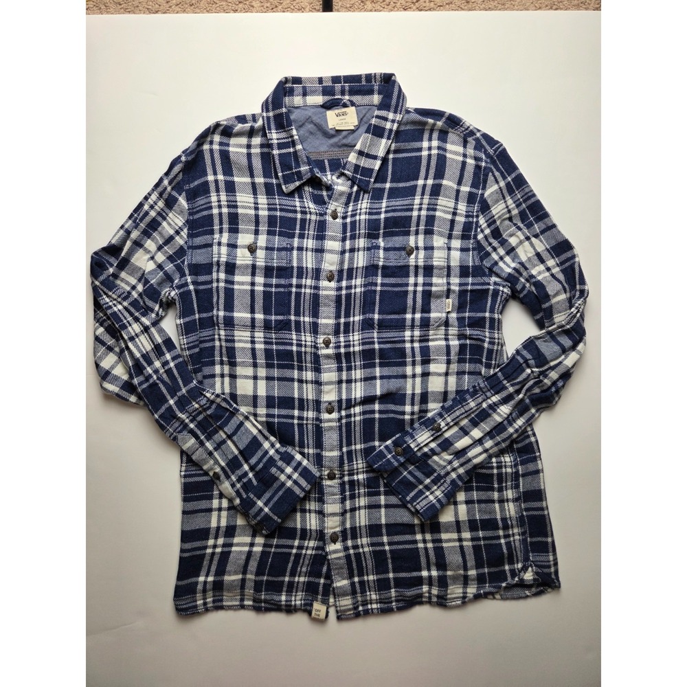 Vans off the Wall Blue Flannel Button Up Skater Men's‎ Shirt Size Large